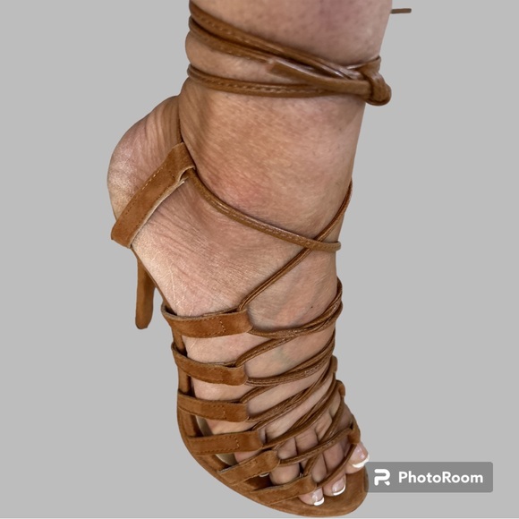 Unlace Bluma Suede Open Toe Dress Lace Up Heels Size IT 37 - Picture 5 of 7